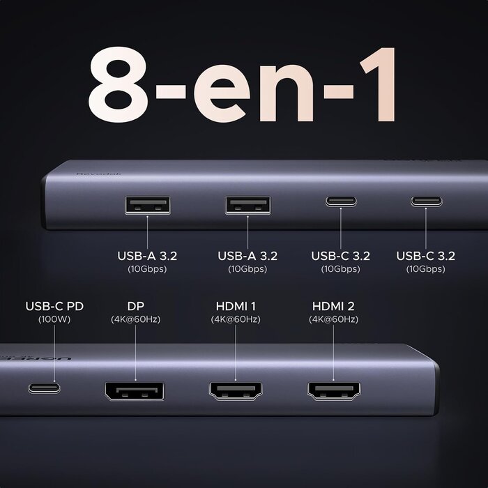 Station d'accueil 8-en-1 4K 60Hz, Gris, Taille S - 27% de remise