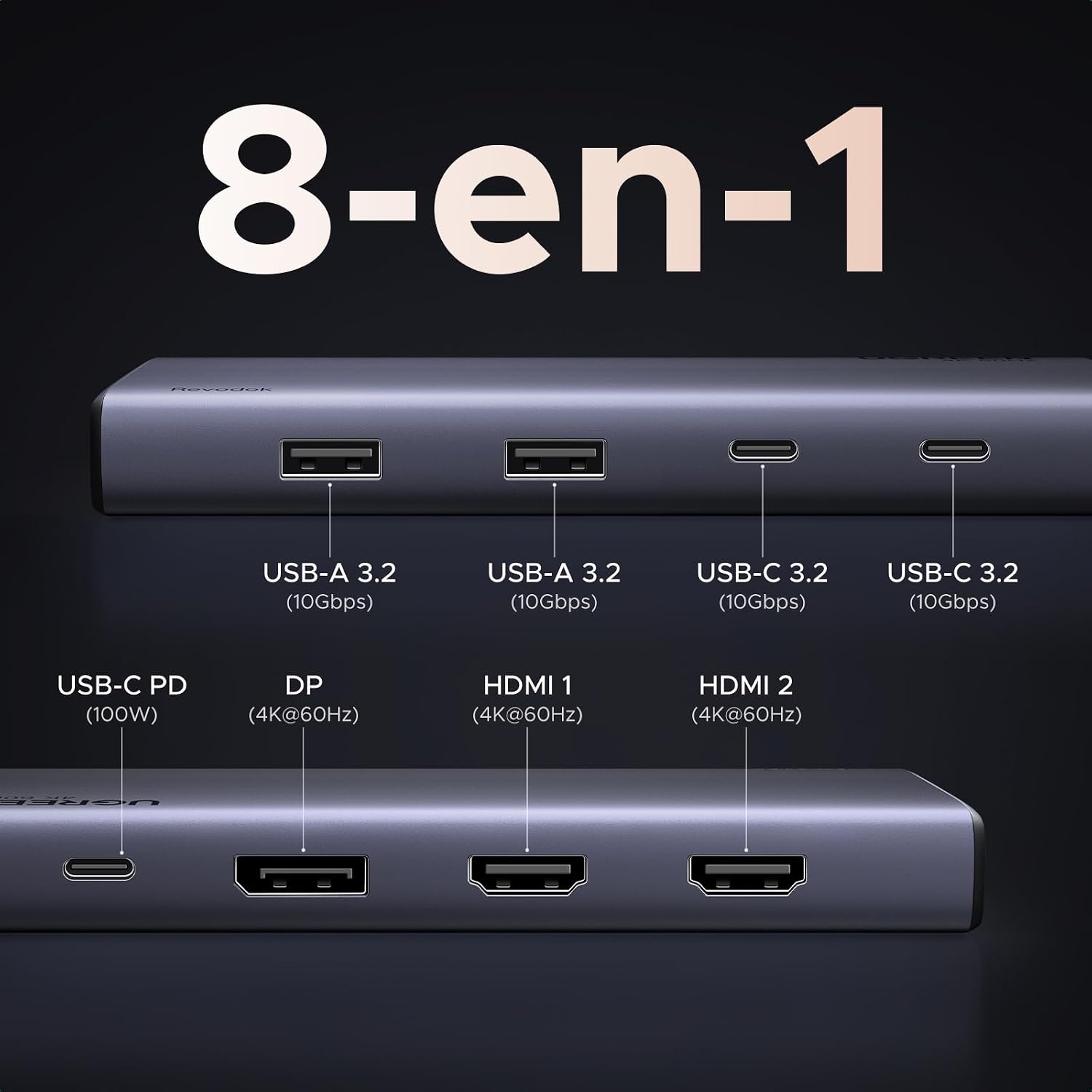 Station d'accueil 8-en-1 4K 60Hz, Gris, Taille S - 27% de remise