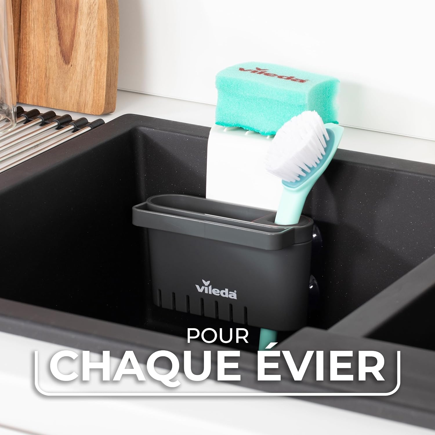 Organisateur d'évier ventouse gris foncé - 29% de remise