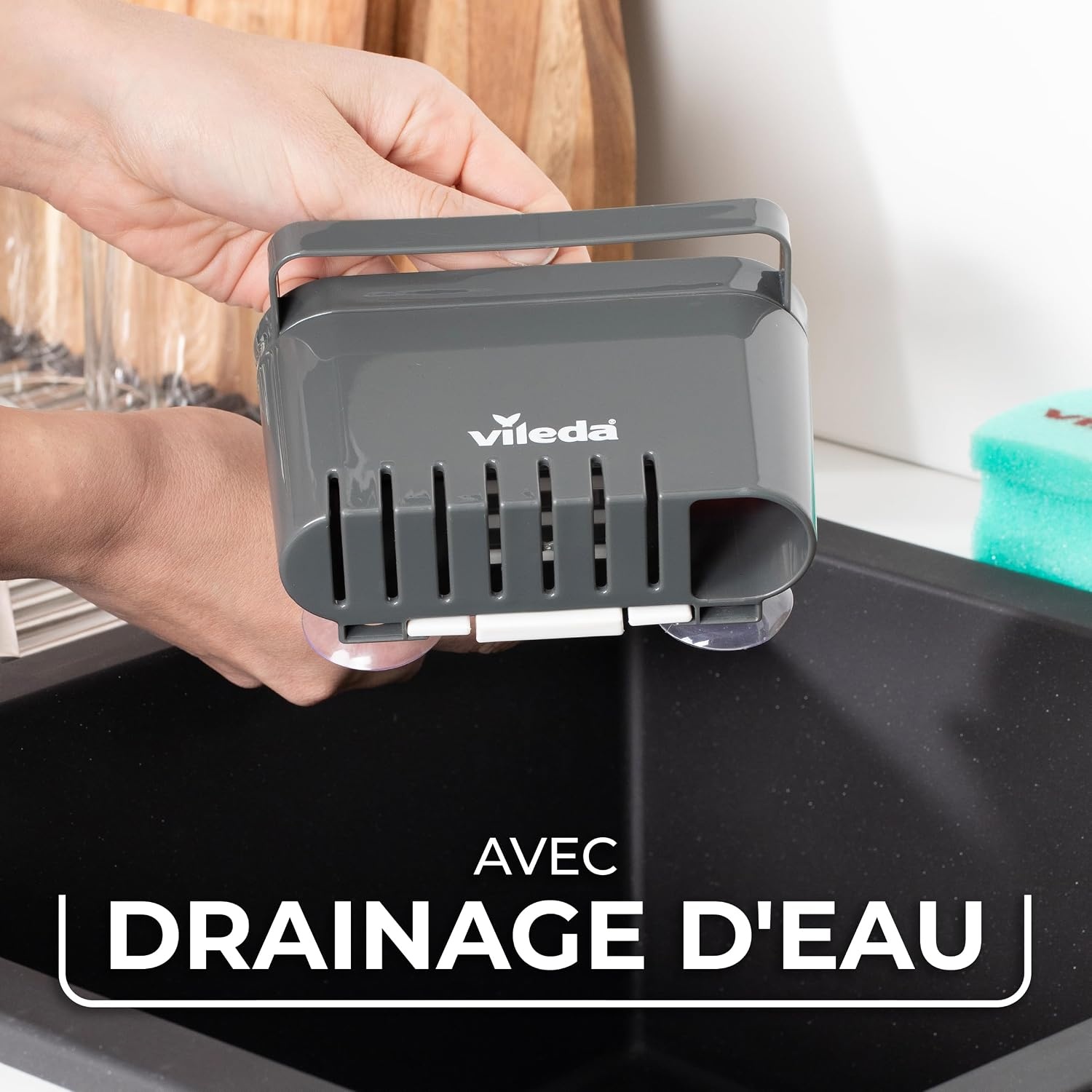Organisateur d'évier ventouse gris foncé - 29% de remise
