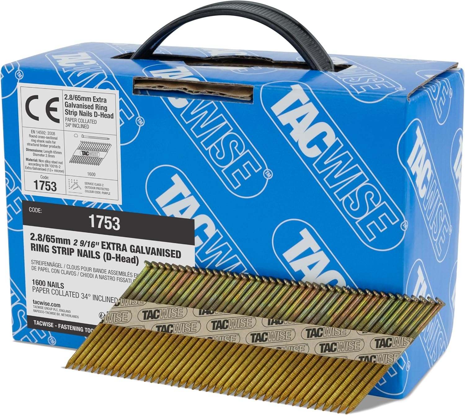 Clous en bande 2,8x65mm 34° pour ossature - 3300 pièces - 32% de remise