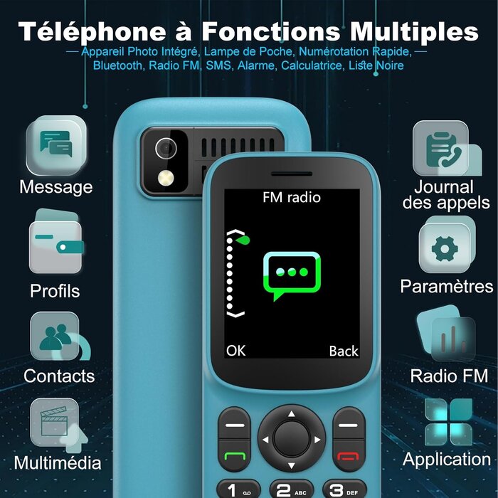 Téléphone portable senior 4G, bleu noir, taille S - 32% de remise