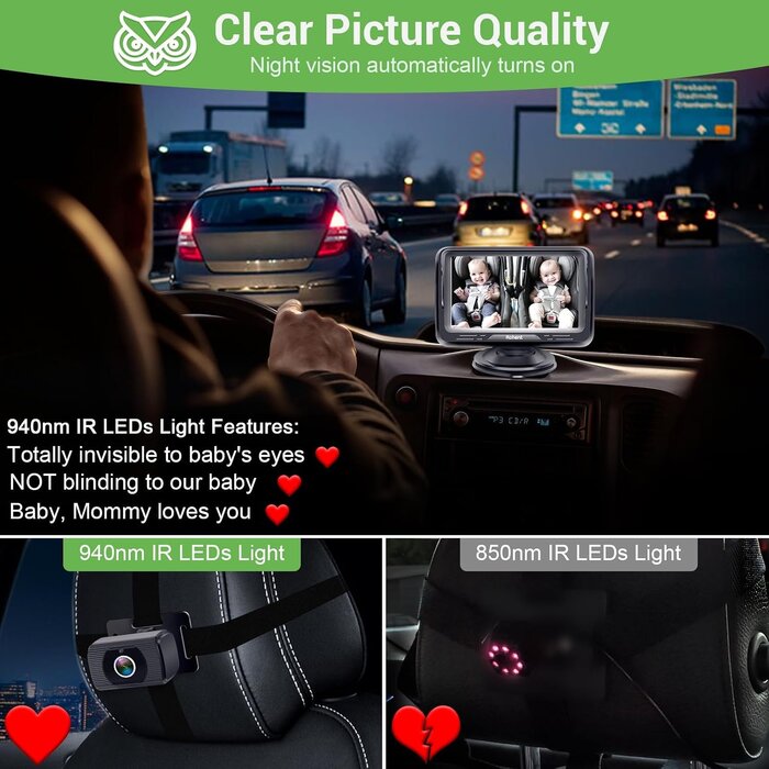 Caméra de surveillance bébé voiture HD 1080p - 4,3 pouces - 31% de remise
