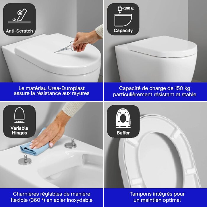 Abattant WC en forme de D, soft-close, 432x368mm - 34% de remise