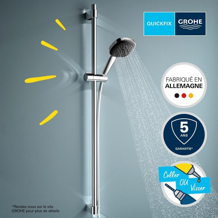 Set de douche carré 3 jets, barre 90 cm, 8 L/min - 34% de remise