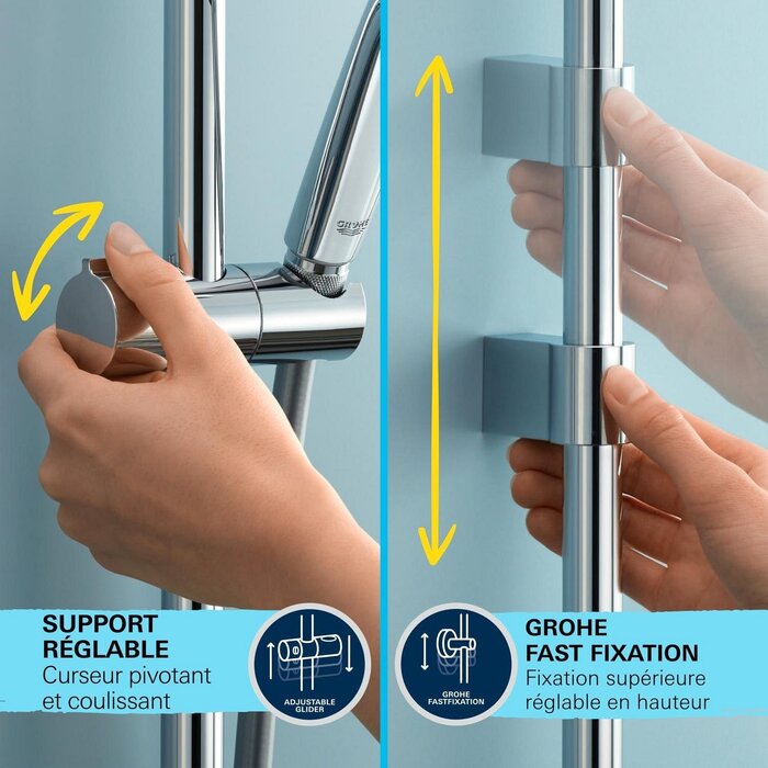 Set de douche carré 3 jets, barre 90 cm, 8 L/min - 34% de remise