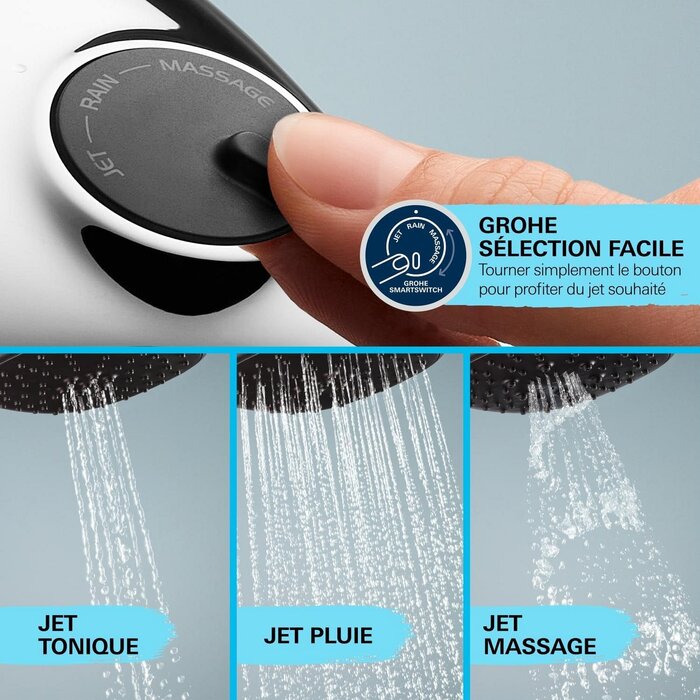 Set de douche carré 3 jets, barre 90 cm, 8 L/min - 34% de remise
