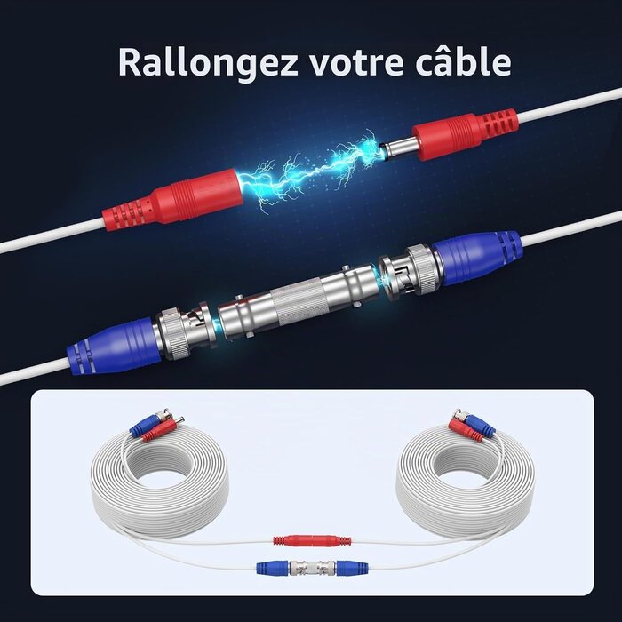 Lot de 4 câbles vidéo CCTV 30m, Blanc, S, 31% de remise