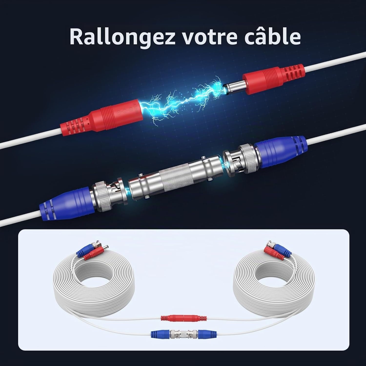Lot de 4 câbles vidéo CCTV 30m, Blanc, S, 31% de remise