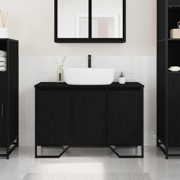 Vidaxl Meuble sous-lavabo noir chêne 91x35x60 cm - 33% de remise
