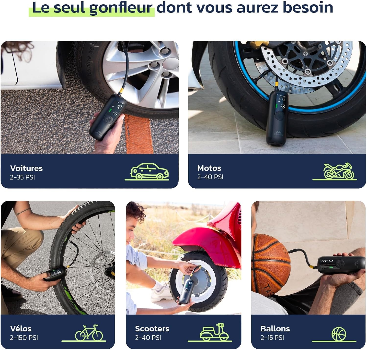 Mini compresseur d'air portable 150 PSI - Zwart, Taille S - 32% de remise