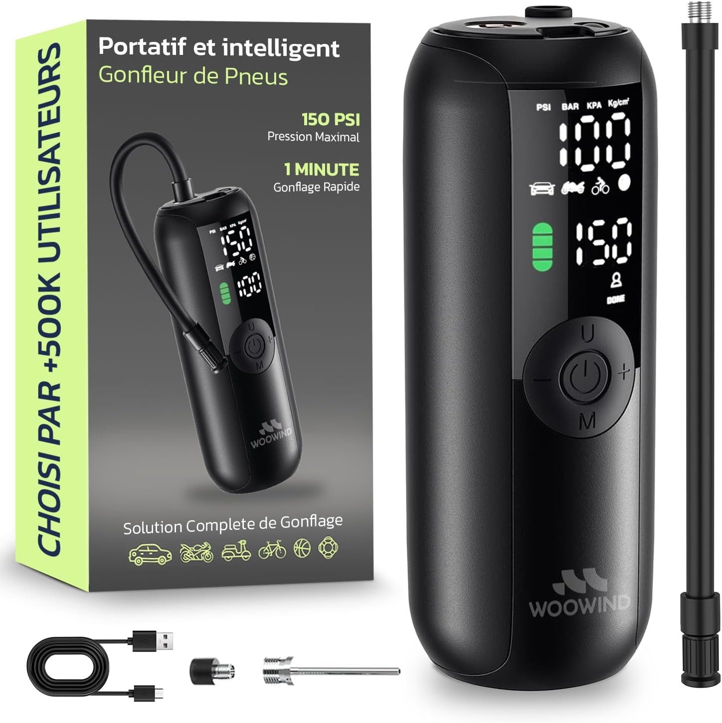 Compresseur d'air portable sans fil Zwart Taille S - 32% de remise