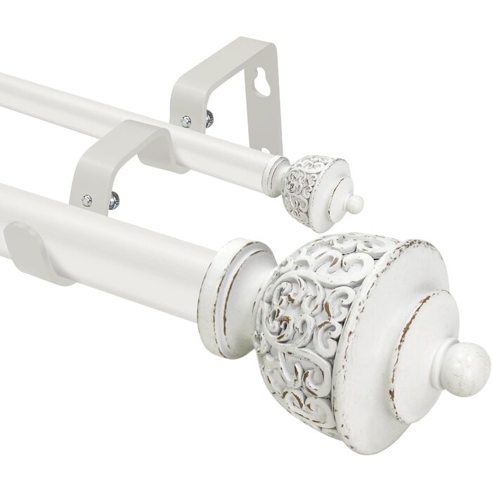 Tringle à rideaux double extensible 213-305 cm - Blanc antique - 33% de remise