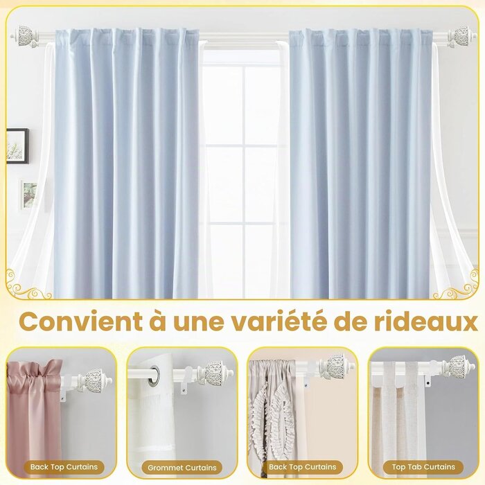 Tringle à rideaux double extensible 213-305 cm - Blanc antique - 33% de remise