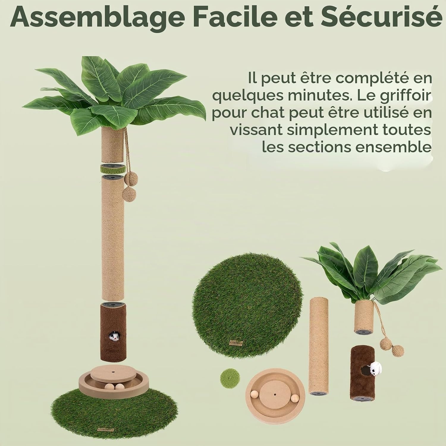 Arbre à chat Monstera, 89 cm, Vert bois, Taille M - 34% de remise