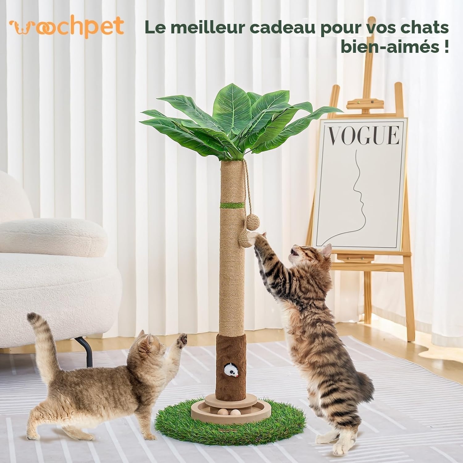 Arbre à chat Monstera, 89 cm, Vert bois, Taille M - 34% de remise
