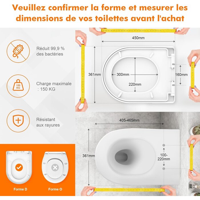 Abattant WC forme en D frein de chute - 31% de remise