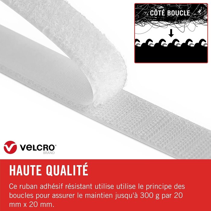 Ruban auto-adhésif à boucles 20 mm x 10 m - Blanc - 30% de remise