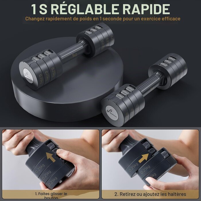 Set de 2 haltères réglables 4-en-1 Gris Taille S - 32% de remise