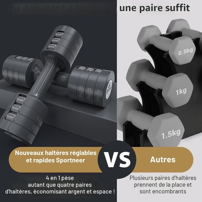 Set de 2 haltères réglables 4-en-1 Gris Taille S - 32% de remise