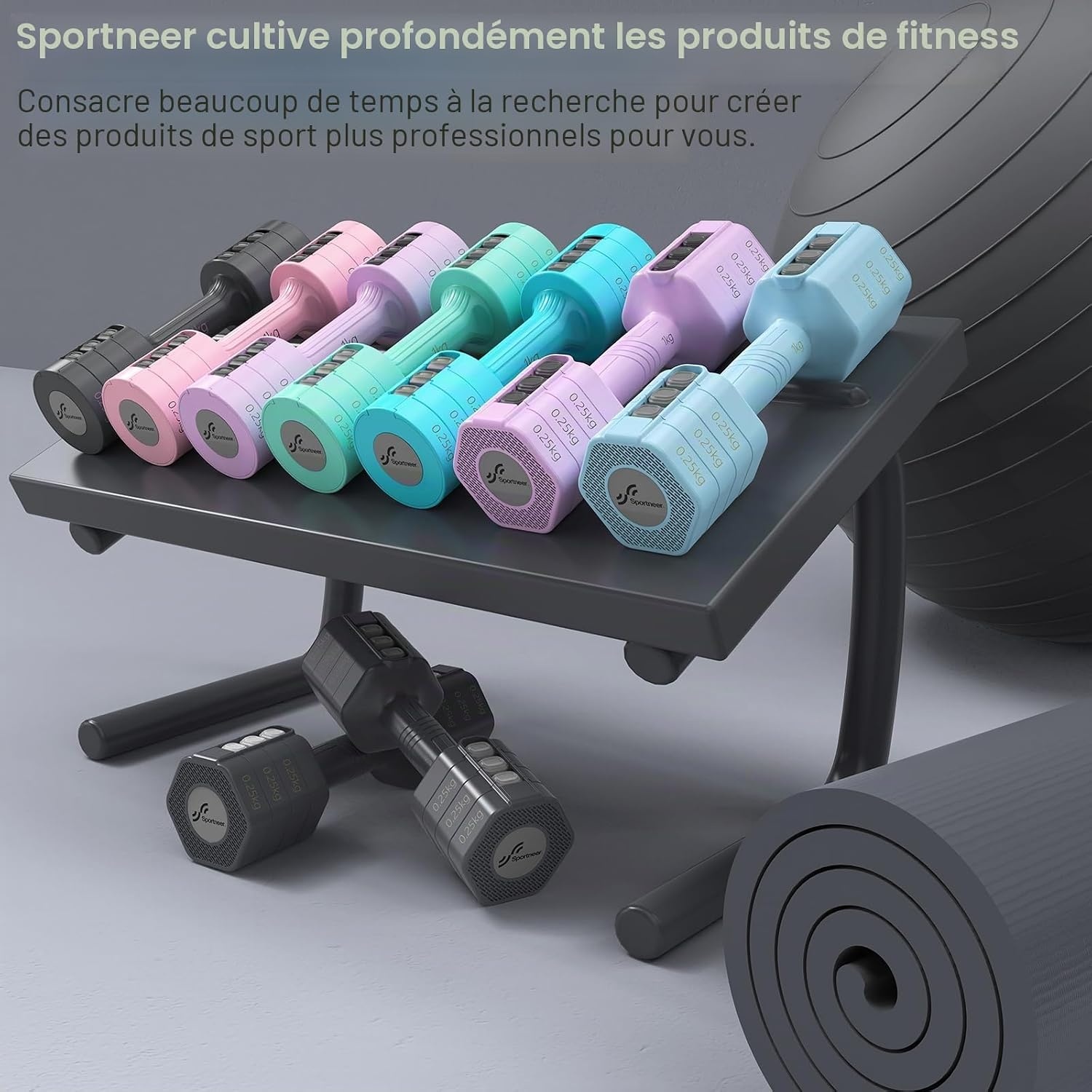Set de 2 haltères réglables 4-en-1 Gris Taille S - 32% de remise