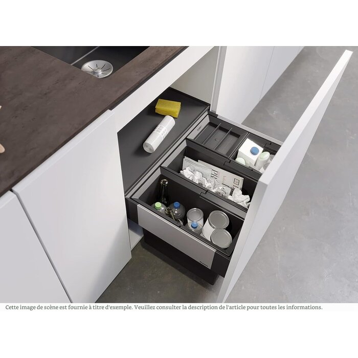 Système de tri sélectif coulissant 60 cm - 4 bacs - Noir - 35% de remise