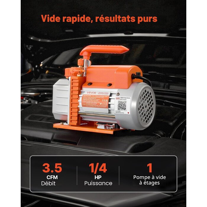 Vevor Pompe à vide 3,5 CFM 1/4 CV - HVAC et dégazage - 33% de remise