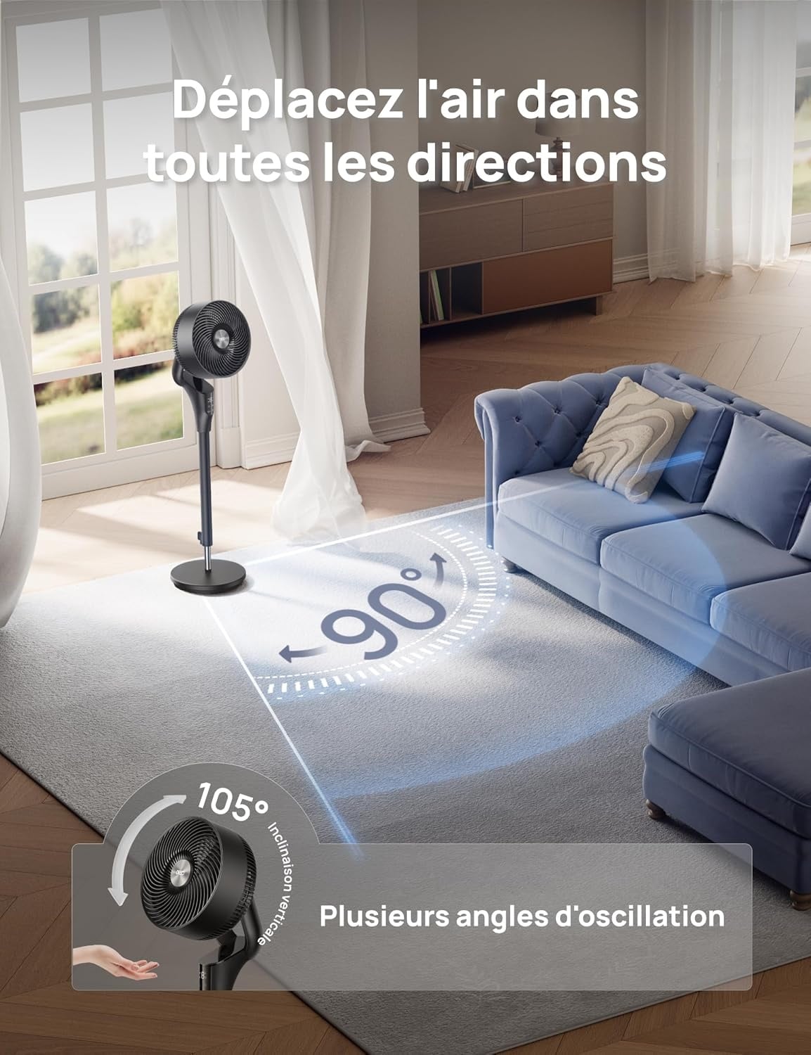 Ventilateur sur pied silencieux - 8 vitesses - Noir - 34% de remise
