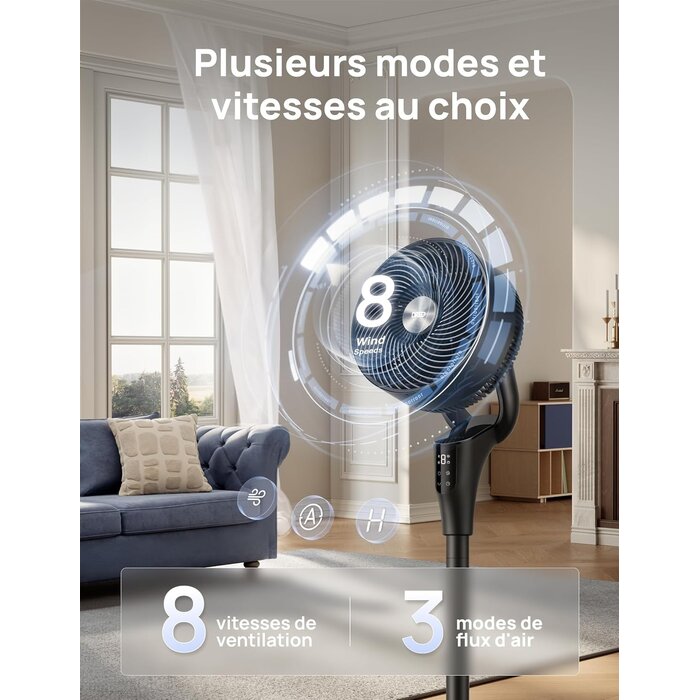 Ventilateur sur pied silencieux - 8 vitesses - Noir - 34% de remise
