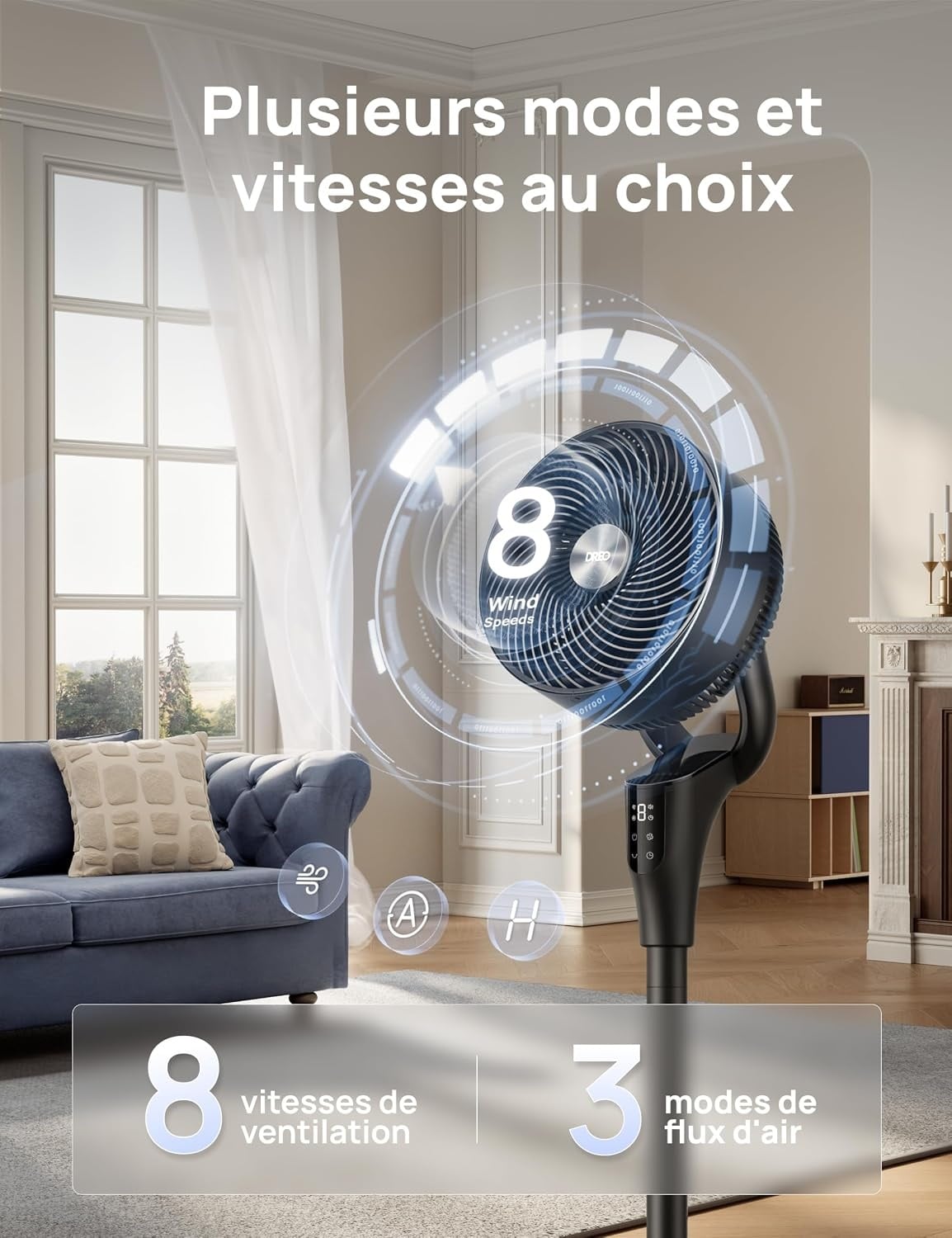 Ventilateur sur pied silencieux - 8 vitesses - Noir - 34% de remise