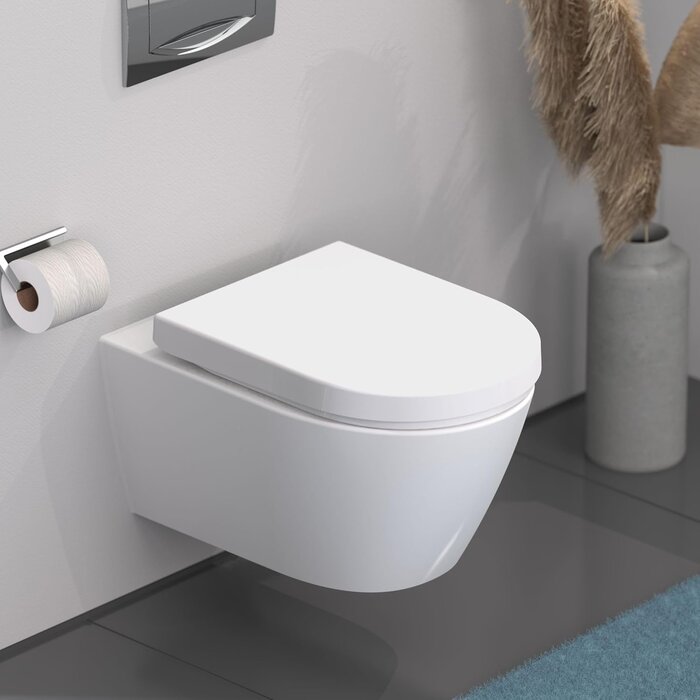 Abattant WC forme en D en duroplast | 32% de remise | Blanc 45,5x34,5 cm