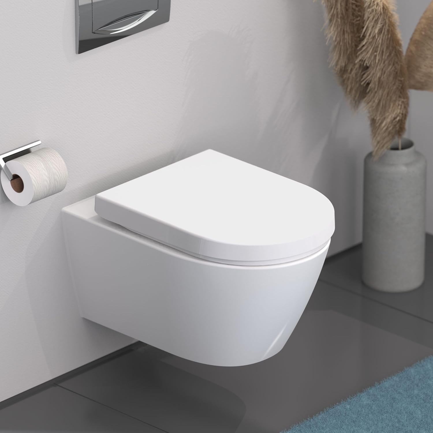 Abattant WC forme en D en duroplast | 32% de remise | Blanc 45,5x34,5 cm