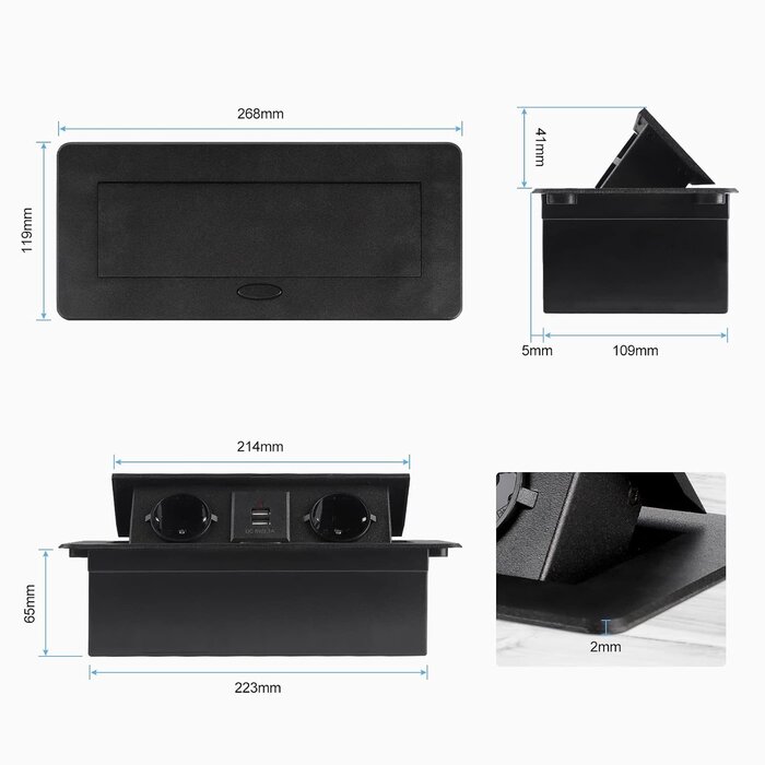 Bloc multiprise encastrable 2 prises + 2 USB - Noir - 32% de remise
