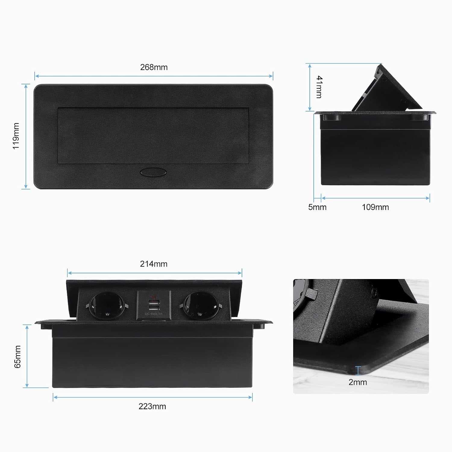 Bloc multiprise encastrable 2 prises + 2 USB - Noir - 32% de remise