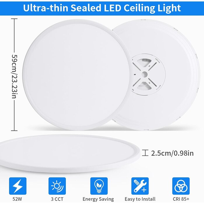 Plafonnier LED ultra-plat 59cm 52W - 33% de remise - Blanc