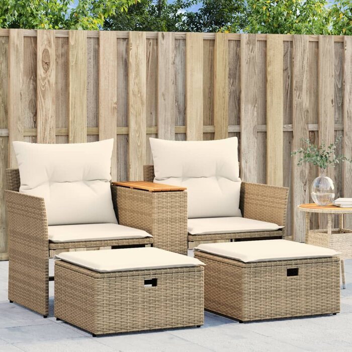 Vidaxl Banc de jardin 2 places avec repose-pieds - Beige - 35% de remise