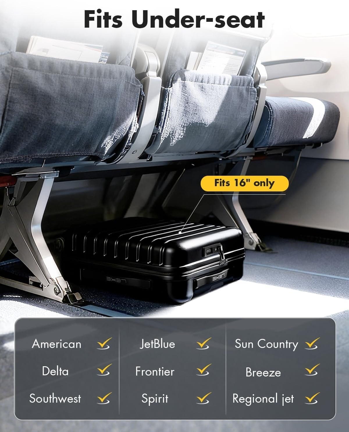 Valise cabine 16 pouces sous siège TSA - Noire - 32% de remise