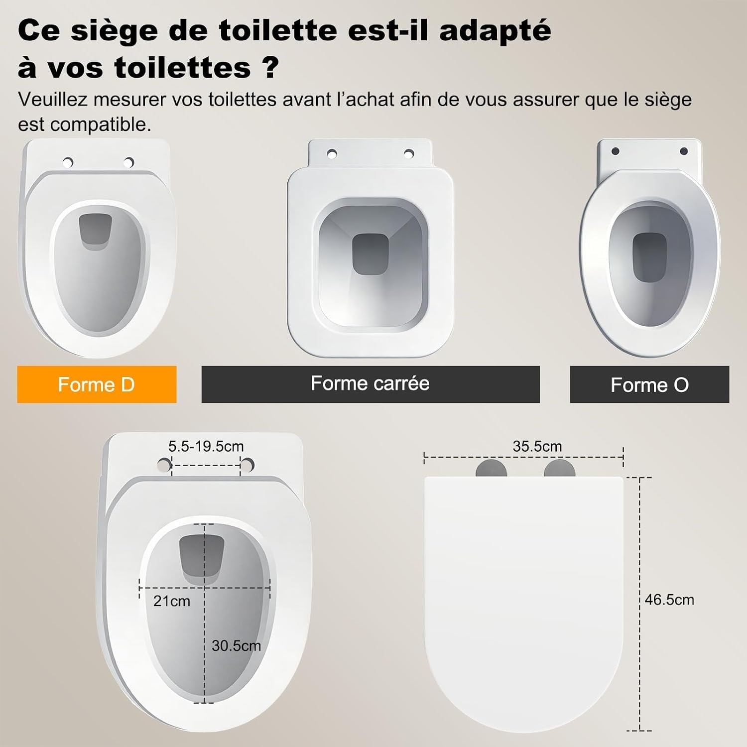 Abattant WC forme D en duroplast avec frein de chute - 32% de remise