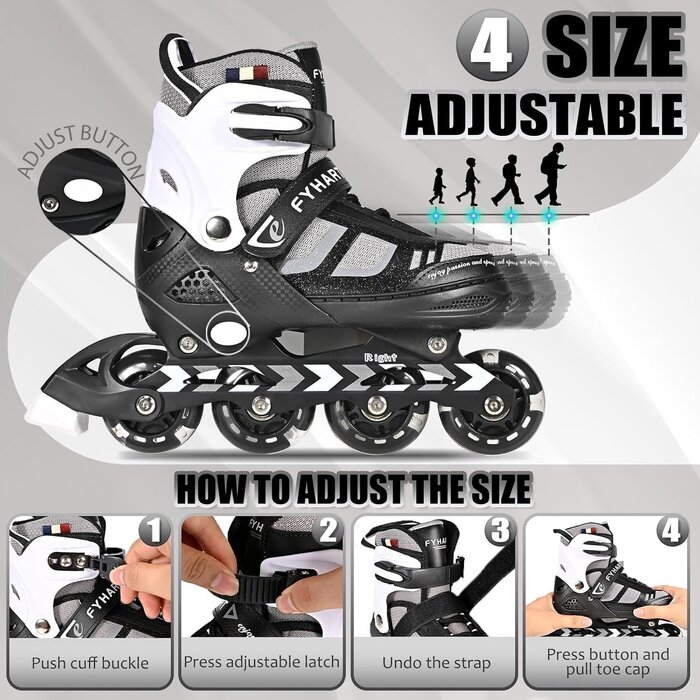 Rollers en ligne réglables Taille M Noir/Blanc - 32% de remise