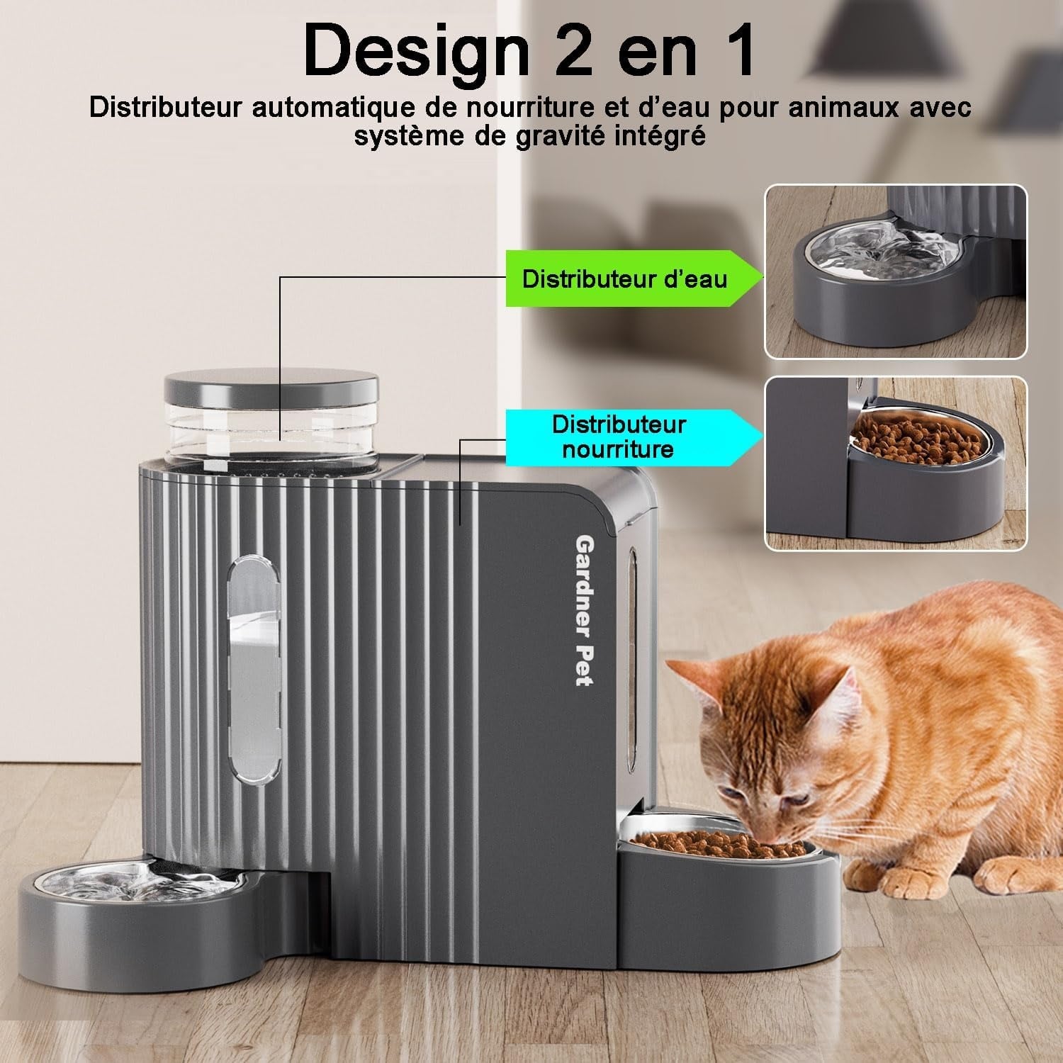 Distributeur d'eau et mangeoire 2-en-1 - 32% de remise - Gris foncé
