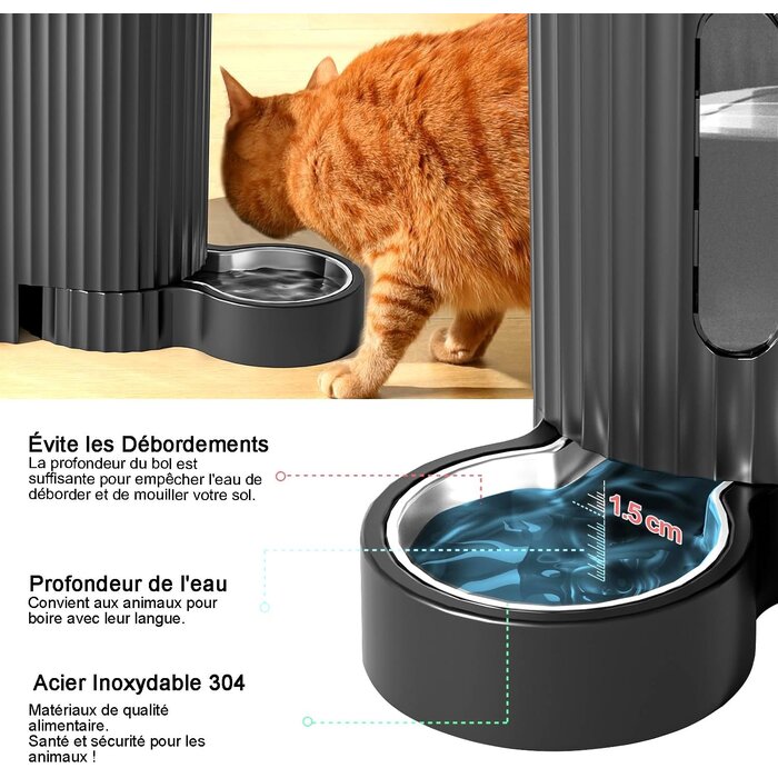 Distributeur d'eau et mangeoire 2-en-1 - 32% de remise - Gris foncé