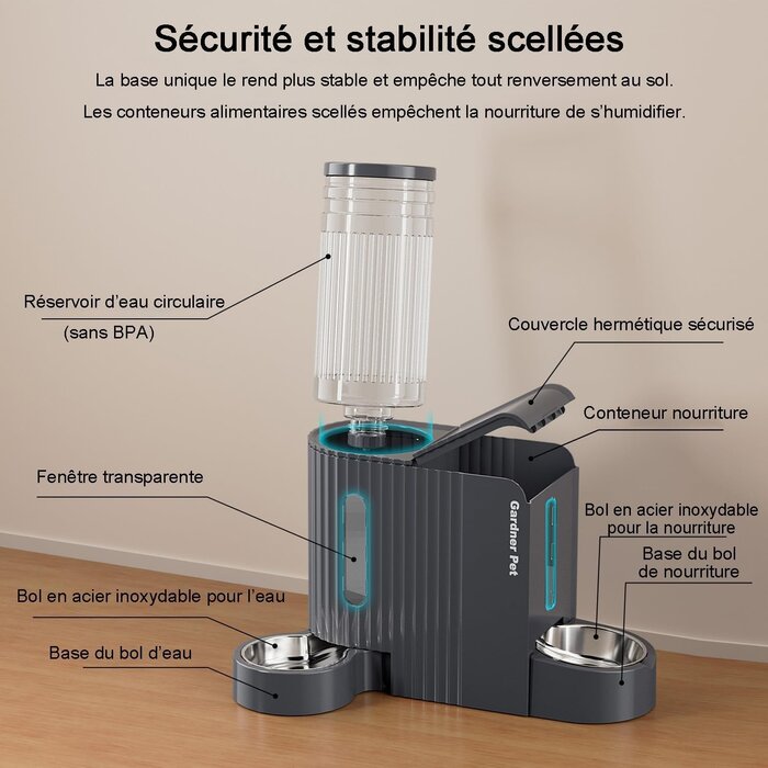 Distributeur d'eau et mangeoire 2-en-1 - 32% de remise - Gris foncé