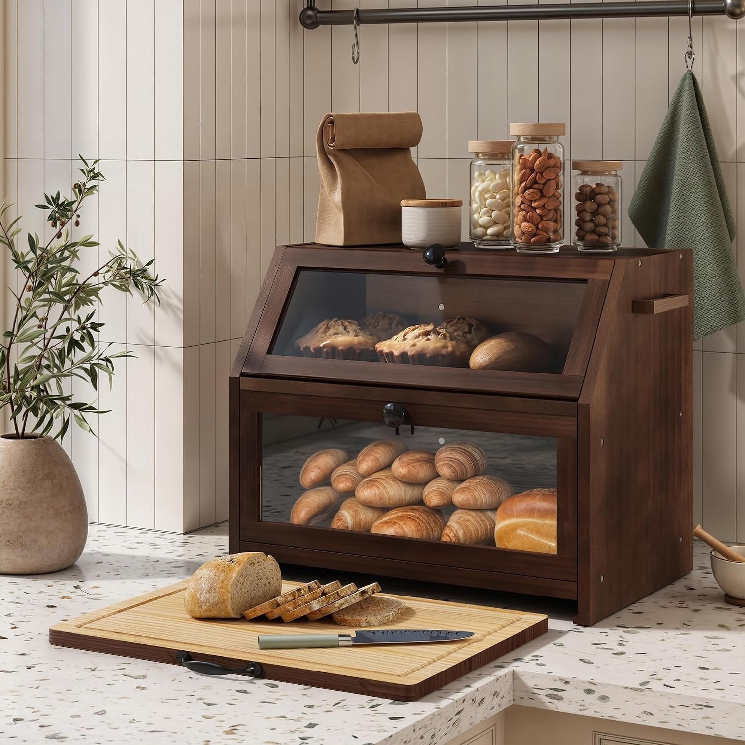 Boîte à pain en bois avec planche intégrée - 33% de remise