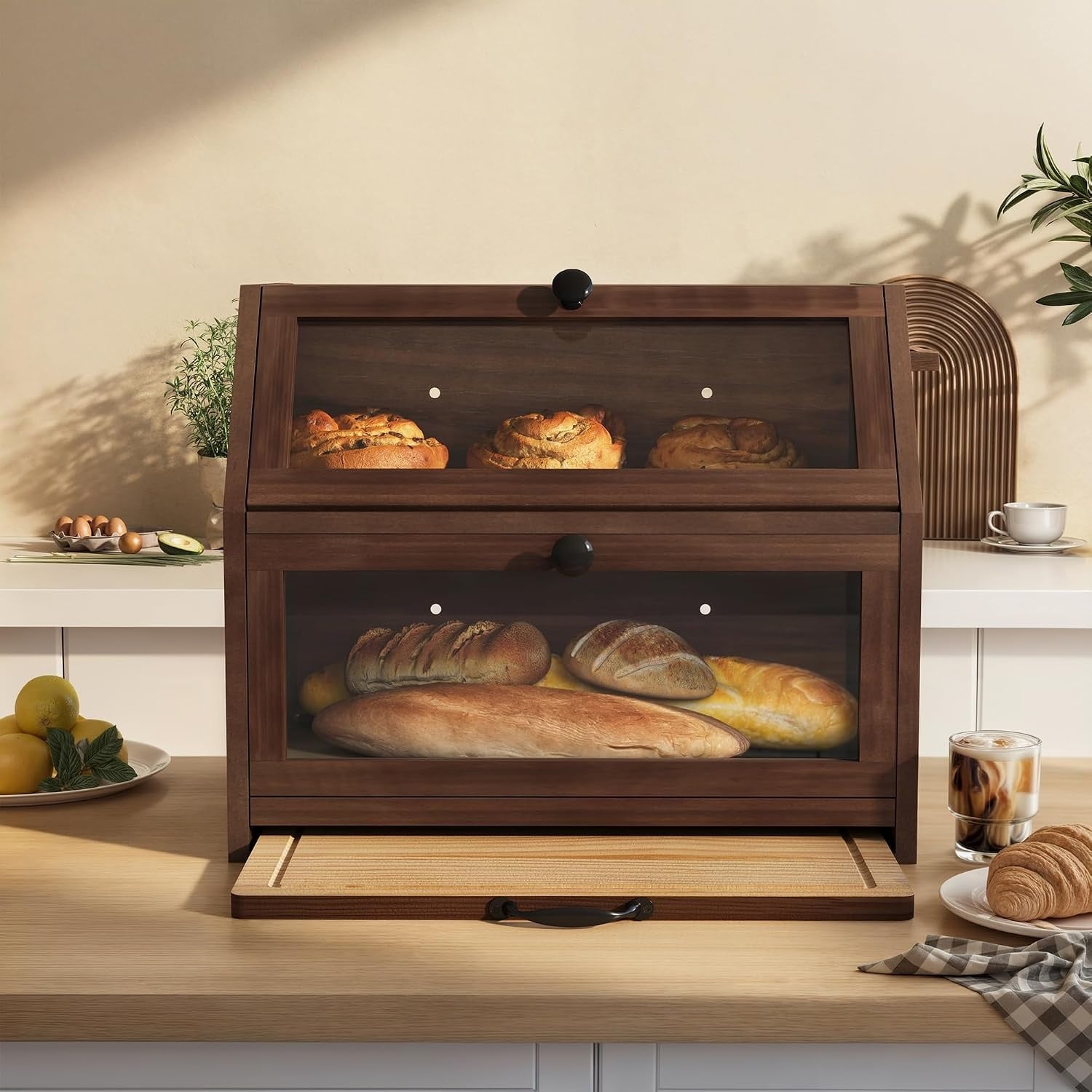 Boîte à pain en bois avec planche intégrée - 33% de remise