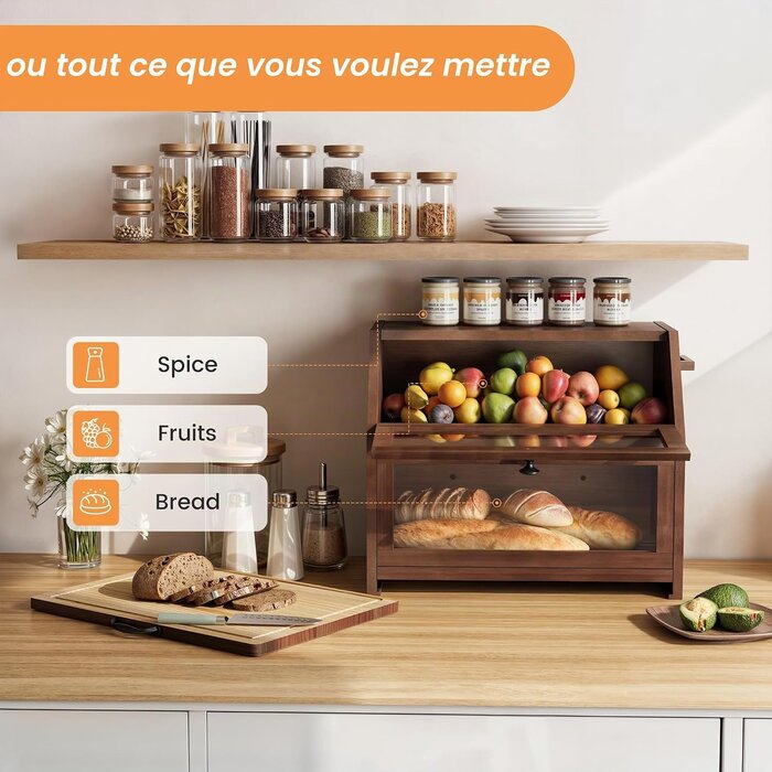 Boîte à pain en bois avec planche intégrée - 33% de remise