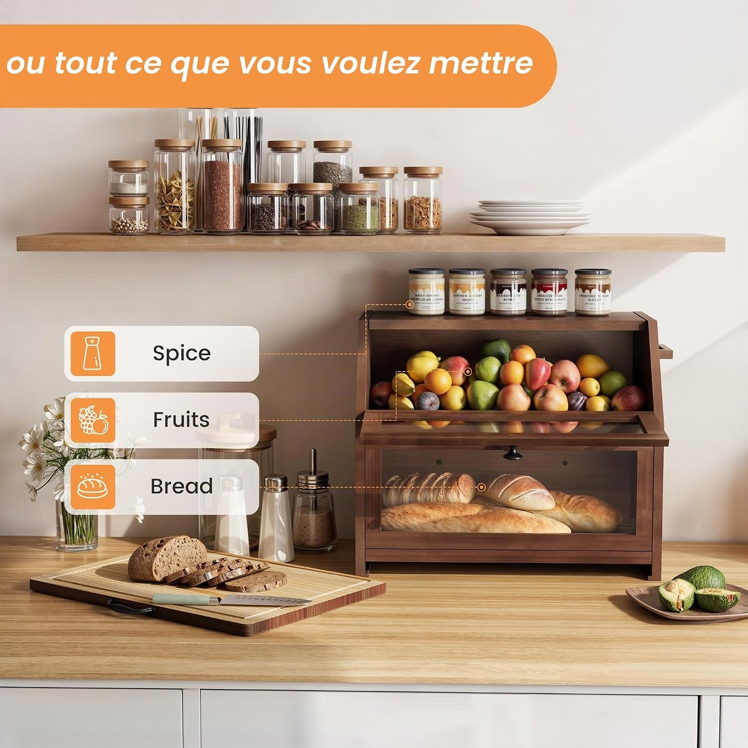 Boîte à pain en bois avec planche intégrée - 33% de remise