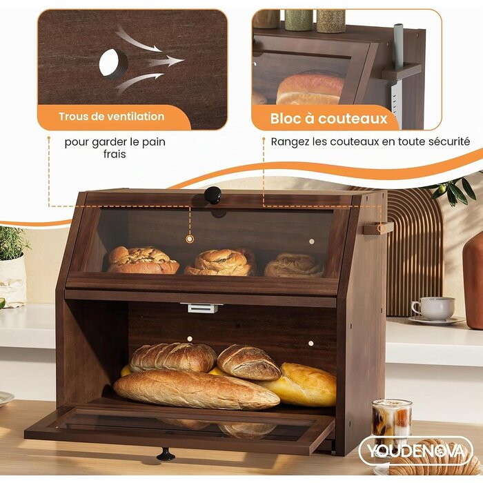 Boîte à pain en bois avec planche intégrée - 33% de remise