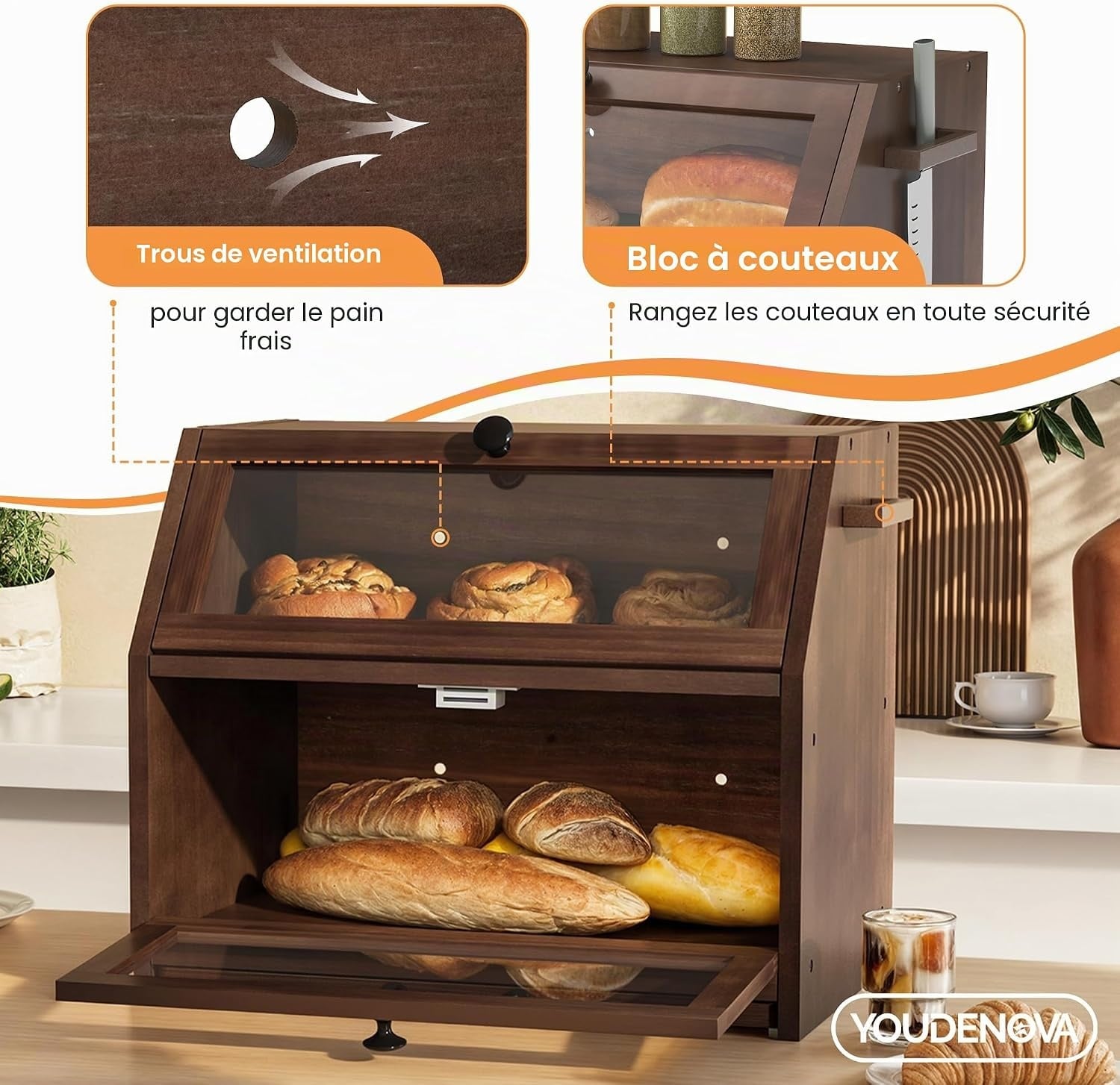 Boîte à pain en bois avec planche intégrée - 33% de remise