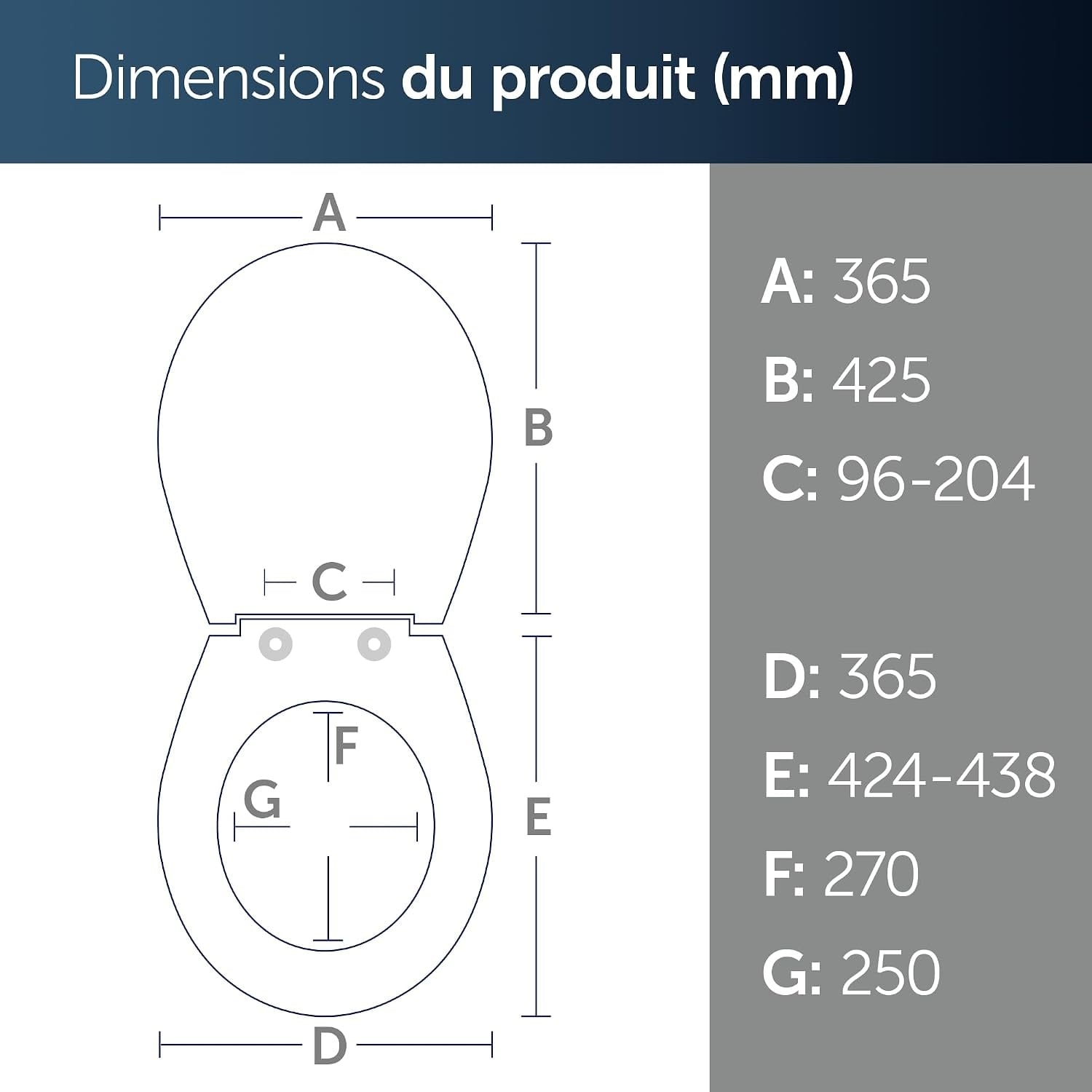 Abattant WC universel ovale frein de chute - Blanc - 32% de remise