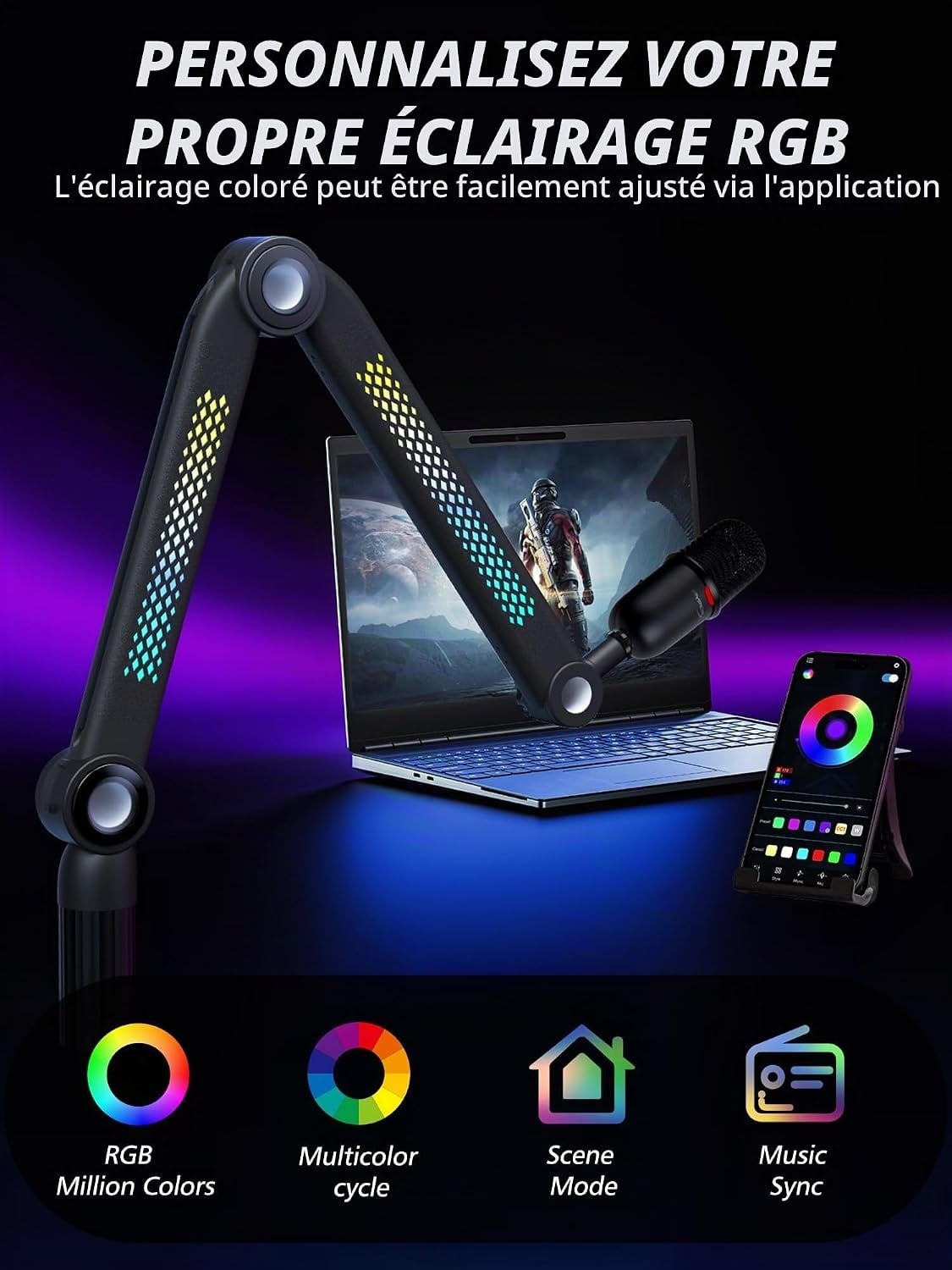 Bras de micro articulé RGB, taille M, noir - 34% de remise
